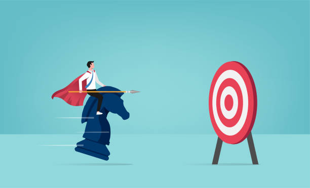 istock Businessman riding chess horse aiming to target concept. Business concept vector illustration 1359756356
