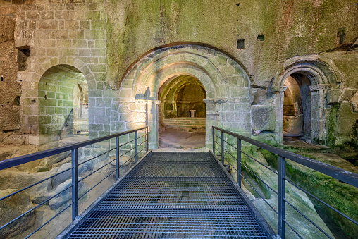 Interior of the Monastery of San Pedro de Rocas, Ourense, Spain. December 2021