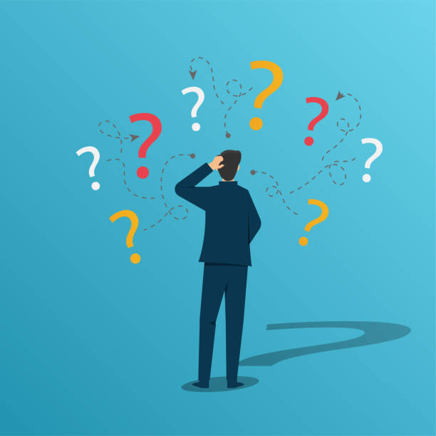 Unsure businessman thinking and doubting with question mark concept Unsure businessman thinking and doubting with question mark concept confused guy stock illustrations