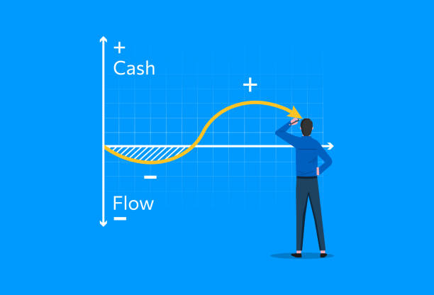 ilustrações, clipart, desenhos animados e ícones de empresário desenhando ilustração vetorial de gráfico de fluxo de caixa - cashflow