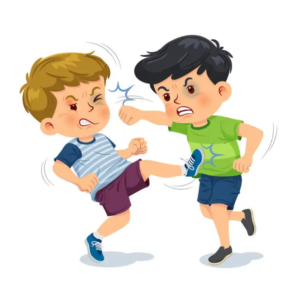 Vector illustration of Two boys fighting cartoon vector