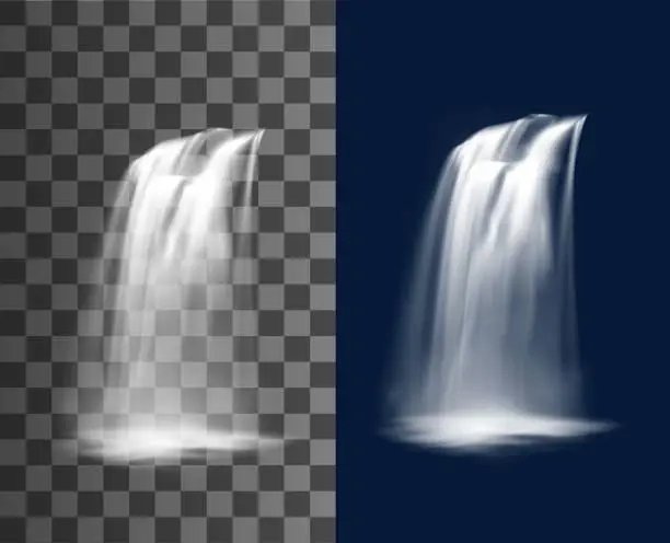 Vector illustration of Waterfall cascade, vector multiple falling jets