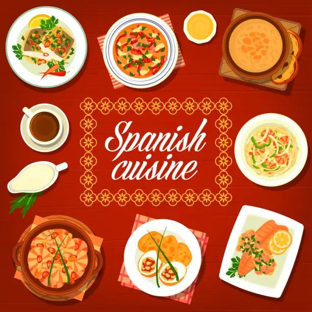 Vector illustration of Spanish cuisine food Spain dishes traditional meal