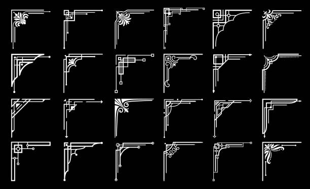 kwiatowe narożniki, ozdoby w stylu vintage deco - scroll shape corner victorian style silhouette stock illustrations