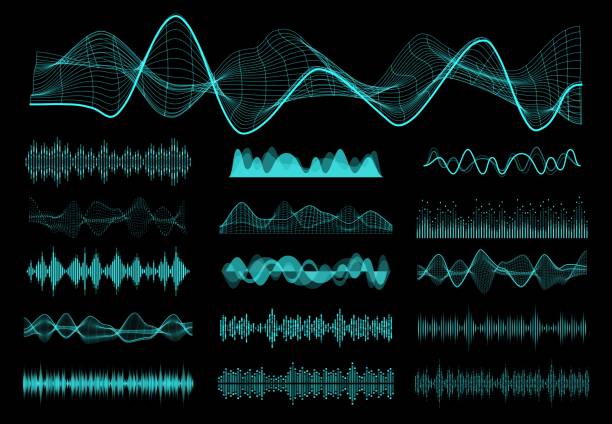 ilustrações, clipart, desenhos animados e ícones de frequência sonora hud, ondas vetoras de equalizador de áudio - arco equipamento musical