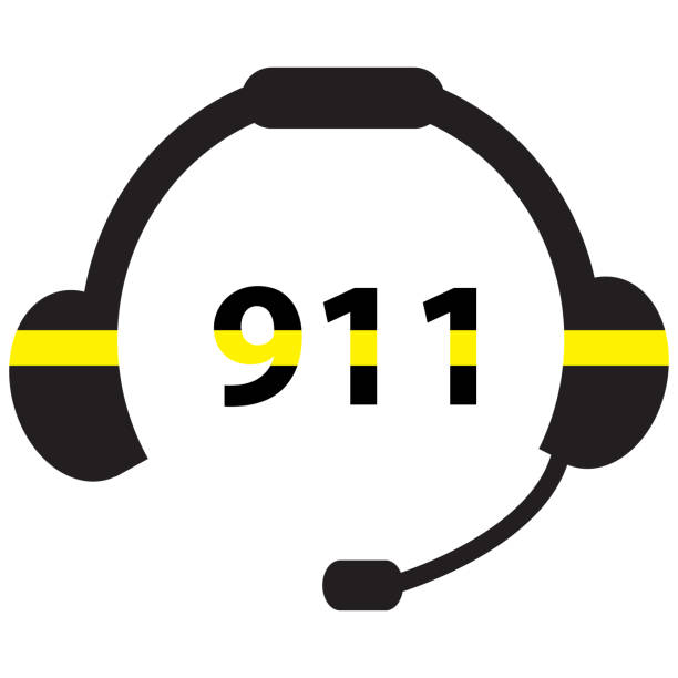 illustrazioni stock, clip art, cartoni animati e icone di tendenza di icona del numero su sfondo bianco.  911 dispatcher headset segno. icona della chiamata di emergenza con simbolo 911. stile piatto. - mittente