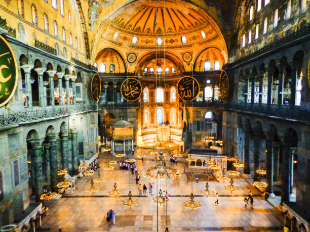 Expansive interior view of the iconic Hagia Sophia in Istanbul's Old City - Istanbul, Turkey
