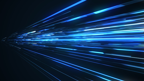 Digital Technology Stream Super Fast Speed Lines From Far Side Background. Super Fast Internet Technology Fiber Docsis
