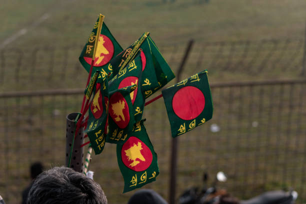 istock Bunch of Bangladeshi flags 1359774425