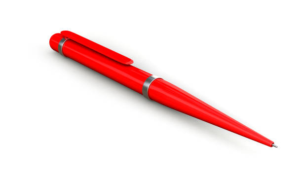 istock Realistic 3d red pen mockup isolated on white background. 3d illustration. 1359774997