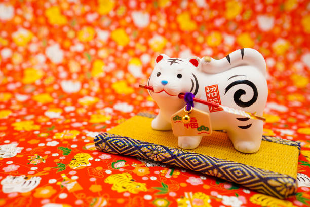 istock Tiger doll and background background (New Years card material) 1359775669