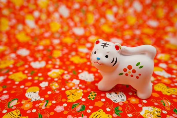istock Tiger doll and background background (New Years card material) 1359775709