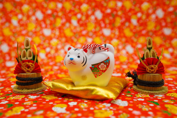 istock Tiger doll and background background (New Years card material) 1359775758