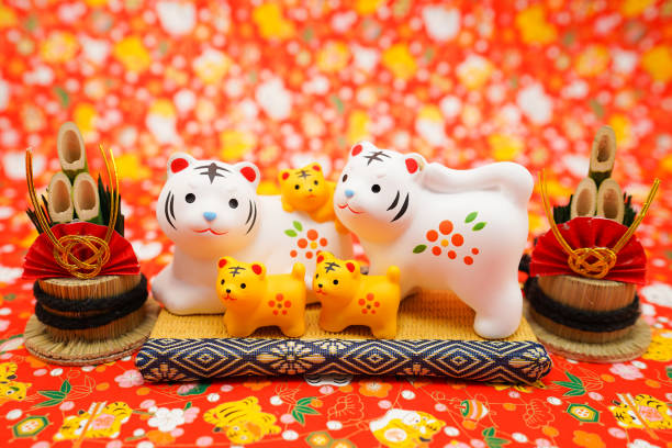istock Tiger doll and background background (New Years card material) 1359775824