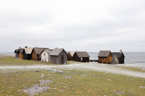 Huts at the Helgumannen fishing station at Faro island in Swedish province of Gotland.
