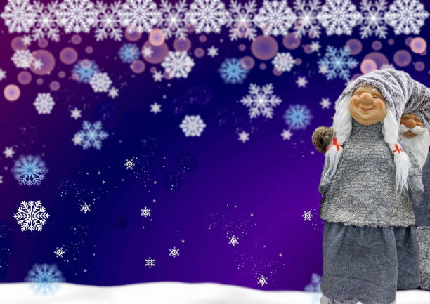 istock Cheerful Christmas gnomes, Christmas snowy night. 1359787759