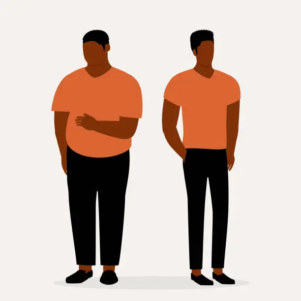 Vector illustration of Black Man Before And After Weight Loss.