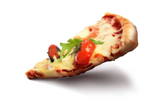 istock Hot seafood pizza slice on white background. Image for menu or poster 1359791984