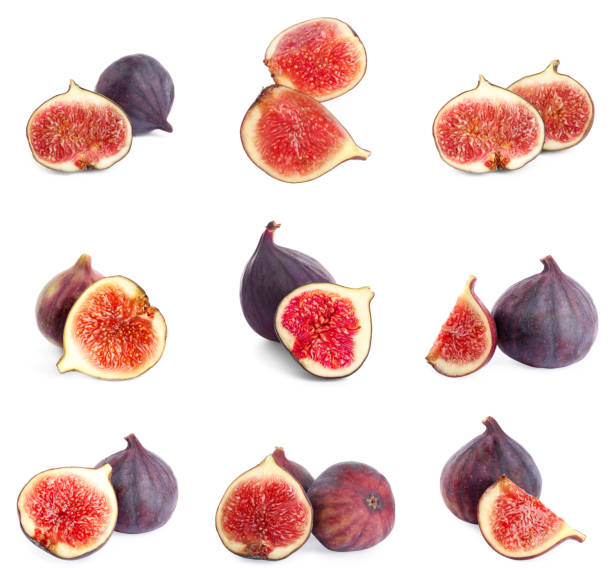 istock Set of cut and whole figs on white background 1359792269