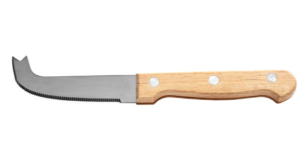 istock Fork tipped spear cheese knife with wooden handle isolated on white 1359794058