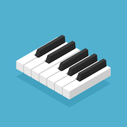 Isometric piano, one octave. Classical music theory, intervals, notes, composition, performance and creativity concept. Flat design. Vector illustration. EPS 8, no gradients, no transparency