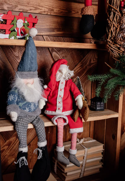 istock Christmas toys and decorations on a brown background 1359795419