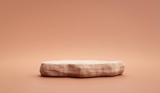 Empty natural brown stone product display 3d background or blank cosmetic podium platform stage and abstract marble rock showcase stand on advertising nature backdrop with tropical summer pedestal.