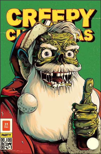 Zombie Santa Christmas card Creepy Christmas greeting card, Santa Claus as zombie in comic book style santa skull stock illustrations
