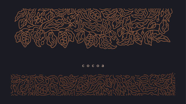 ilustrações de stock, clip art, desenhos animados e ícones de cocoa golden border on black background. art line - design chocolate