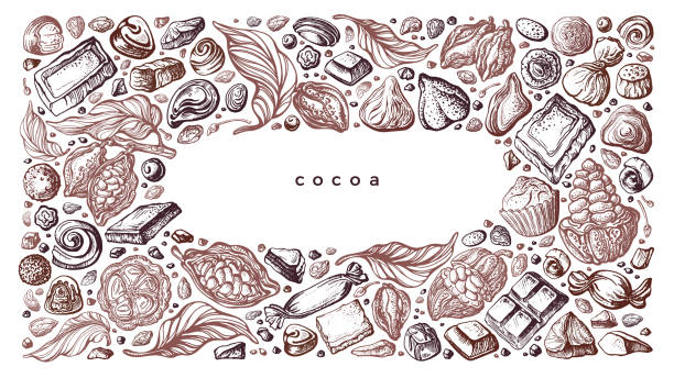 ilustrações, clipart, desenhos animados e ícones de cacau, chocolate variado c?? k doce vetor esboço - pattern chocolate sprinkles textured