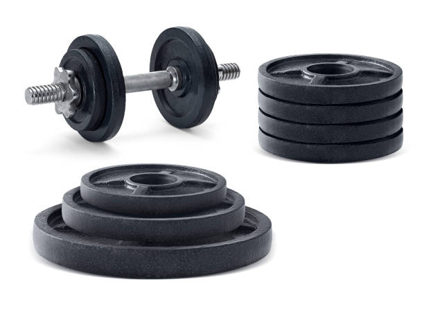 istock The metal dumbbell and weights isolated on white background 1359803242