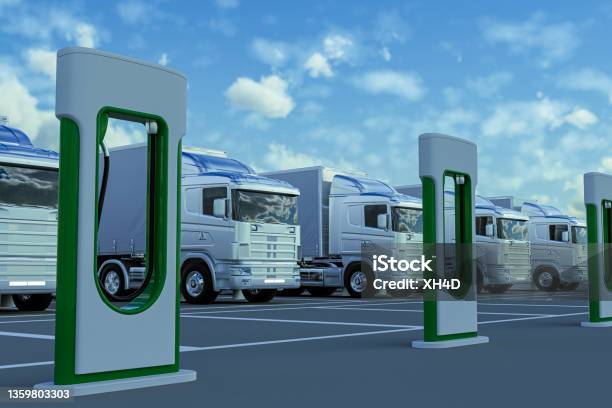 Clean Energy Logistics Ideas Stock Photo - Download Image Now - Electricity, Truck, Electric Vehicle