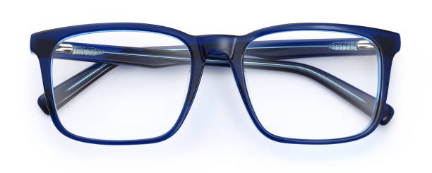 istock top view glasses isolated on white background, blue plastic unisex spectacle 1359804485