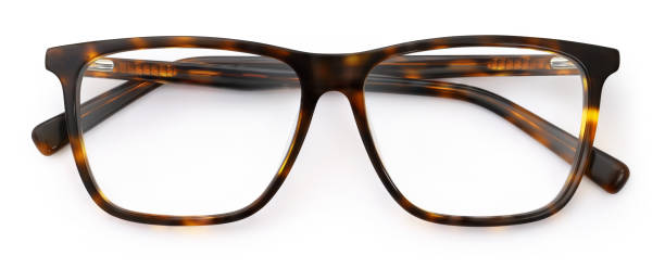 istock top view glasses isolated on white background, brown plastic unisex spectacle with leopard-print temples 1359804497