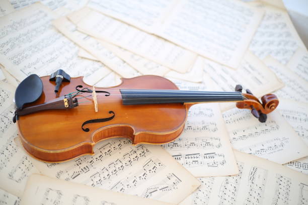 istock Wooden classical violin on music sheet 1359804601