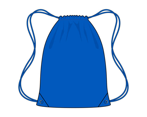 ilustrações, clipart, desenhos animados e ícones de vetor de modelo de saco de cordão azul em fundo branco. - sack bag textile rope