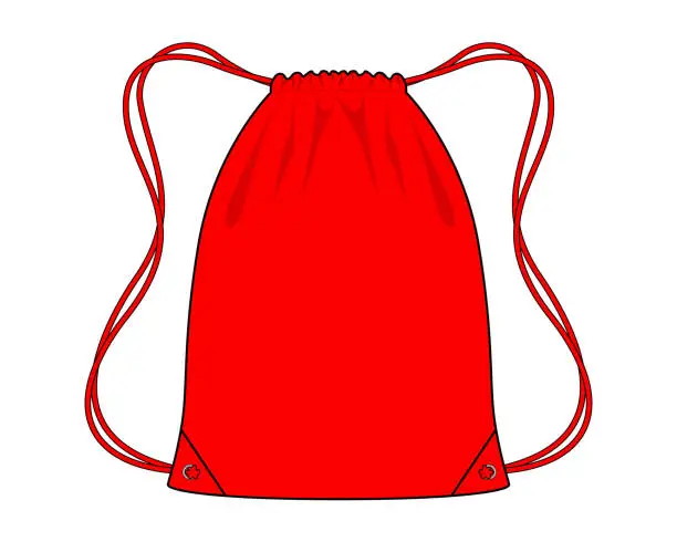 Vector illustration of Red Drawstring Bag Template Vector on White Background.