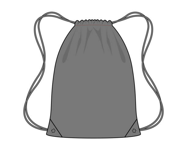 ilustrações, clipart, desenhos animados e ícones de vetor de modelo de saco de cordão cinza em fundo branco. - sack bag textile rope