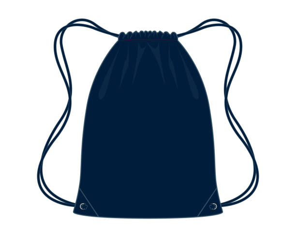 ilustrações, clipart, desenhos animados e ícones de vetor de modelo de saco de cordão azul marinho em fundo branco. - sack bag textile rope