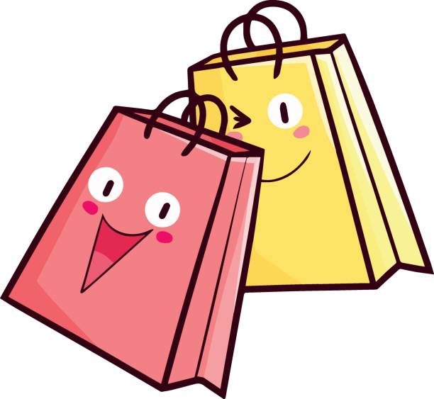 ilustrações de stock, clip art, desenhos animados e ícones de print - shopping bag paper bag retail drawing