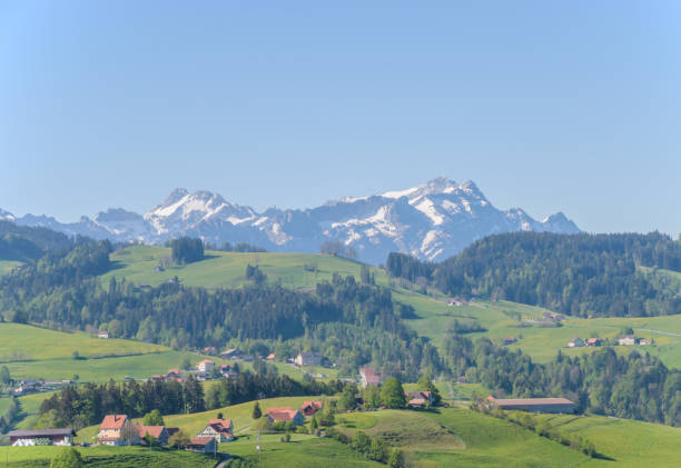 Beautiful swiss spring landscape in Appenzell alps, Switzerland.