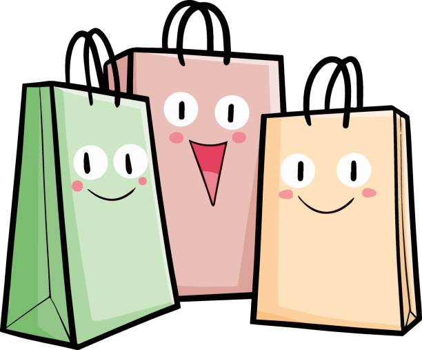 ilustrações, clipart, desenhos animados e ícones de imprimir - shopping bag paper bag retail drawing