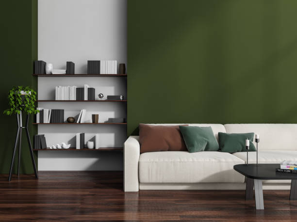 istock White and green living room with niche shelving 1359810421