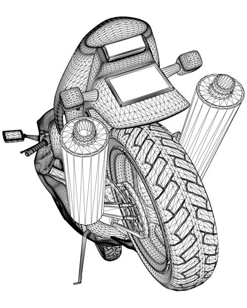 istock Wireframe of a sports motorcycle from black lines isolated on white background. Back view. 3D. Vector illustration 1359815751