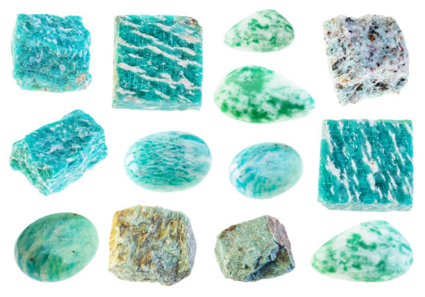 set of various amazonite gem stones cutout stock photo