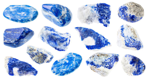 set di pietre di lazurite (lapislazzuli) ritaglio - lazurite foto e immagini stock