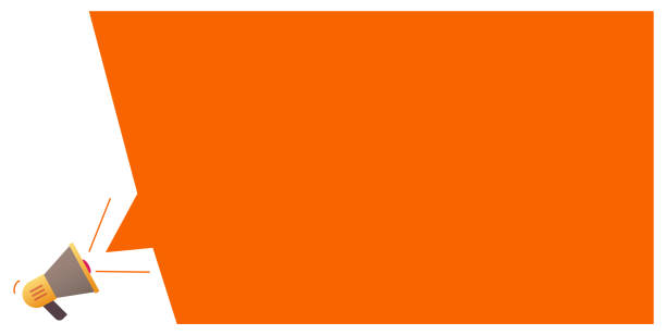 ankündigung werbung promo banner orange farbe vektor, ankündigung aufgeregte aufmerksamkeit und warnung lautsprecher hintergrund, vorsicht spezielle laute angebot oder mega verkauf copy space vorlage megaphon - ankündigung stock-grafiken, -clipart, -cartoons und -symbole
