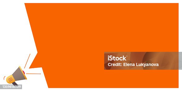 istock Announcement advertising promo banner orange color vector, announce excited attention and warning speaker backdrop, caution special loud deal offer or mega sale copy space template megaphone 1359816909