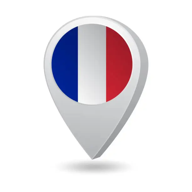 Vector illustration of Flag of France on marker map