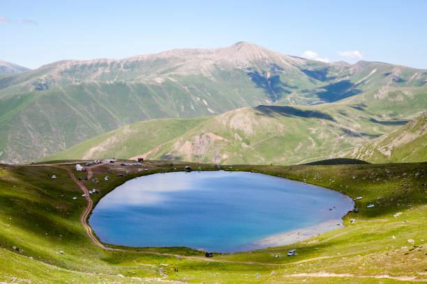 Mountain landscape with crater lake Mountain landscape with crater lake.Bayburt,Turkey bayburt stock pictures, royalty-free photos & images